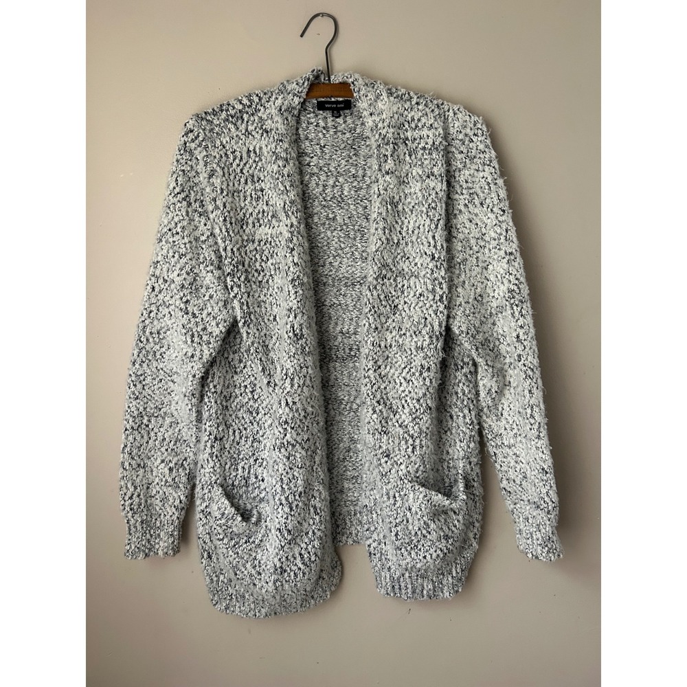 Verve ami Gray Knit Cardigan Open Front Pockets Cozy Comfy Womens XL